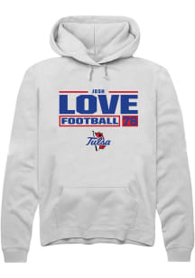 Josh Love  Rally Tulsa Golden Hurricane Mens White NIL Stacked Box Long Sleeve Hoodie