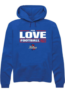 Josh Love  Rally Tulsa Golden Hurricane Mens Blue NIL Stacked Box Long Sleeve Hoodie