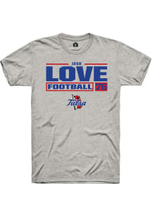 Josh Love  Tulsa Golden Hurricane Ash Rally NIL Stacked Box Short Sleeve T Shirt