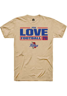 Josh Love  Tulsa Golden Hurricane Tan Rally NIL Stacked Box Short Sleeve T Shirt