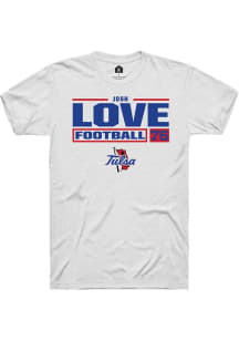 Josh Love  Tulsa Golden Hurricane White Rally NIL Stacked Box Short Sleeve T Shirt