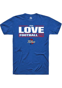 Josh Love  Tulsa Golden Hurricane Blue Rally NIL Stacked Box Short Sleeve T Shirt