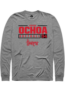 Jordan Ochoa  Nebraska Cornhuskers Graphite Rally Football NIL Stacked Box Long Sleeve T Shirt