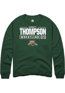 Garrett Thompson  Rally Ohio Bobcats Mens Green NIL Stacked Box Long Sleeve Crew Sweatshirt