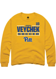 Joshua Veychek  Rally Pitt Panthers Mens Gold NIL Stacked Box Long Sleeve Crew Sweatshirt