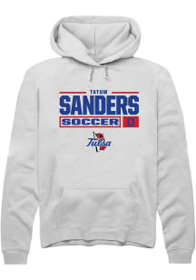 Tatum Sanders  Rally Tulsa Golden Hurricane Mens White NIL Stacked Box Long Sleeve Hoodie