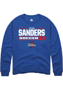 Tatum Sanders  Rally Tulsa Golden Hurricane Mens Blue NIL Stacked Box Long Sleeve Crew Sweatshirt