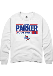 Keuan Parker  Rally Tulsa Golden Hurricane Mens White Football NIL Stacked Box Long Sleeve Crew Sw..