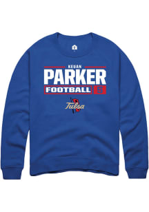 Keuan Parker  Rally Tulsa Golden Hurricane Mens Blue Football NIL Stacked Box Long Sleeve Crew Swe..