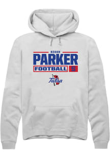 Keuan Parker  Rally Tulsa Golden Hurricane Mens White Football NIL Stacked Box Long Sleeve Hoodie
