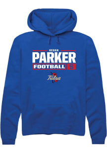 Keuan Parker  Rally Tulsa Golden Hurricane Mens Blue Football NIL Stacked Box Long Sleeve Hoodie