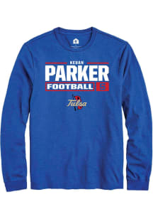 Keuan Parker  Tulsa Golden Hurricane Blue Rally Football NIL Stacked Box Long Sleeve T Shirt
