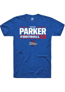 Keuan Parker  Tulsa Golden Hurricane Blue Rally Football NIL Stacked Box Short Sleeve T Shirt