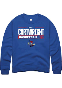 Mady Cartwright  Rally Tulsa Golden Hurricane Mens Blue NIL Stacked Box Long Sleeve Crew Sweatshir..