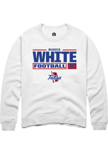Maruio White  Rally Tulsa Golden Hurricane Mens White Football NIL Stacked Box Long Sleeve Crew Sw..