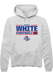 Maruio White  Rally Tulsa Golden Hurricane Mens White Football NIL Stacked Box Long Sleeve Hoodie