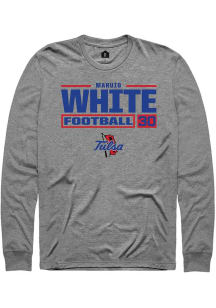 Maruio White  Tulsa Golden Hurricane Graphite Rally Football NIL Stacked Box Long Sleeve T Shirt