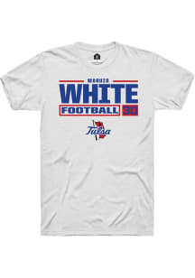 Maruio White  Tulsa Golden Hurricane White Rally Football NIL Stacked Box Short Sleeve T Shirt