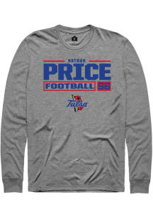 Nathan Price  Tulsa Golden Hurricane Graphite Rally Football NIL Stacked Box Long Sleeve T Shirt