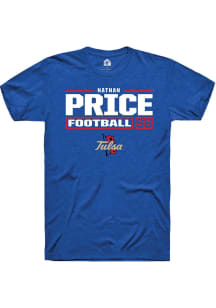 Nathan Price  Tulsa Golden Hurricane Blue Rally Football NIL Stacked Box Short Sleeve T Shirt