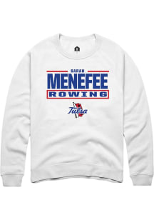 SARAH Menefee  Rally Tulsa Golden Hurricane Mens White NIL Stacked Box Long Sleeve Crew Sweatshirt