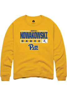 Kayla Nowakowski  Rally Pitt Panthers Mens Gold NIL Stacked Box Long Sleeve Crew Sweatshirt