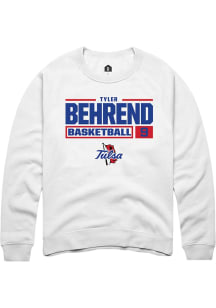 Tyler Behrend  Rally Tulsa Golden Hurricane Mens White NIL Stacked Box Long Sleeve Crew Sweatshirt