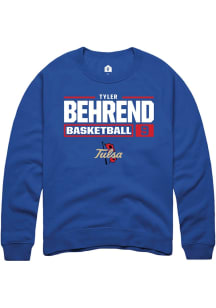 Tyler Behrend  Rally Tulsa Golden Hurricane Mens Blue NIL Stacked Box Long Sleeve Crew Sweatshirt