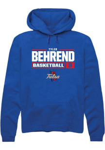 Tyler Behrend  Rally Tulsa Golden Hurricane Mens Blue NIL Stacked Box Long Sleeve Hoodie