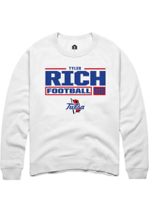 Tyler Rich  Rally Tulsa Golden Hurricane Mens White Football NIL Stacked Box Long Sleeve Crew Swea..