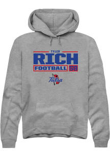Tyler Rich  Rally Tulsa Golden Hurricane Mens Graphite Football NIL Stacked Box Long Sleeve Hoodie