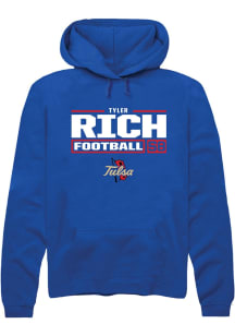 Tyler Rich  Rally Tulsa Golden Hurricane Mens Blue Football NIL Stacked Box Long Sleeve Hoodie