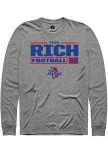 Tyler Rich  Tulsa Golden Hurricane Graphite Rally Football NIL Stacked Box Long Sleeve T Shirt