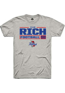 Tyler Rich  Tulsa Golden Hurricane Ash Rally Football NIL Stacked Box Short Sleeve T Shirt