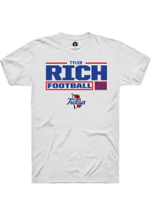 Tyler Rich  Tulsa Golden Hurricane White Rally Football NIL Stacked Box Short Sleeve T Shirt