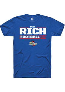 Tyler Rich  Tulsa Golden Hurricane Blue Rally Football NIL Stacked Box Short Sleeve T Shirt