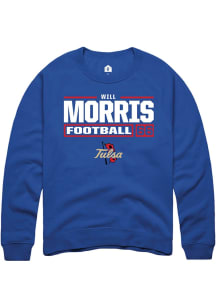 Will Morris  Rally Tulsa Golden Hurricane Mens Blue Football NIL Stacked Box Long Sleeve Crew Swea..