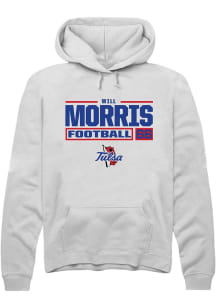 Will Morris  Rally Tulsa Golden Hurricane Mens White Football NIL Stacked Box Long Sleeve Hoodie