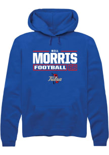 Will Morris  Rally Tulsa Golden Hurricane Mens Blue Football NIL Stacked Box Long Sleeve Hoodie