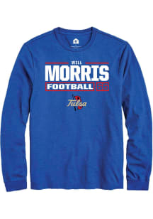 Will Morris  Tulsa Golden Hurricane Blue Rally Football NIL Stacked Box Long Sleeve T Shirt