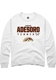Ashton Adesoro  Rally Western Michigan Broncos Mens White NIL Stacked Box Long Sleeve Crew Sweatsh..