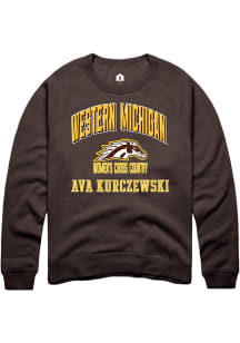 Ava Kurczewski  Rally Western Michigan Broncos Mens Brown NIL Arch Logo Long Sleeve Crew Sweatshir..