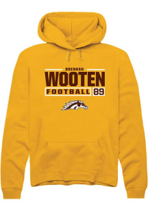 Brennan Wooten  Rally Western Michigan Broncos Mens Gold Football NIL Stacked Box Long Sleeve Hood..