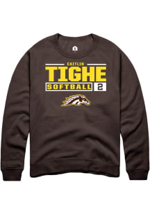 caitlin tighe  Rally Western Michigan Broncos Mens Brown NIL Stacked Box Long Sleeve Crew Sweatshi..