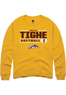 caitlin tighe  Rally Western Michigan Broncos Mens Gold NIL Stacked Box Long Sleeve Crew Sweatshir..