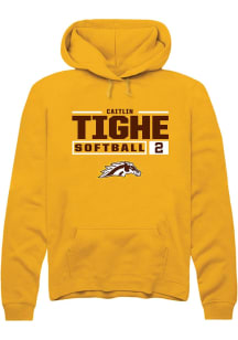 caitlin tighe  Rally Western Michigan Broncos Mens Gold NIL Stacked Box Long Sleeve Hoodie