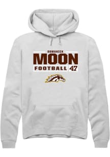 Domanick Moon  Rally Western Michigan Broncos Mens White Football NIL Stacked Box Long Sleeve Hood..