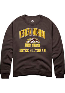 Estee Goltsman  Rally Western Michigan Broncos Mens Brown NIL Arch Logo Long Sleeve Crew Sweatshir..