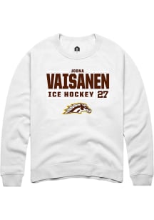 Joona Vaisanen  Rally Western Michigan Broncos Mens White NIL Stacked Box Long Sleeve Crew Sweatsh..