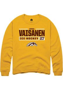 Joona Vaisanen  Rally Western Michigan Broncos Mens Gold NIL Stacked Box Long Sleeve Crew Sweatshi..